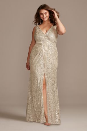 Allover Sequin Pleated Plus Size Gown ...